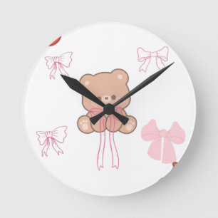 Relógio Redondo Ursa Teddy Pastel Rosa Arco Sonho Estética