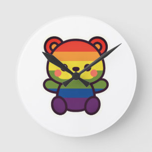 Relógio Redondo Ursinho Arco-Íris Kawaii - Uma Esmagada LGBTQ+ Org