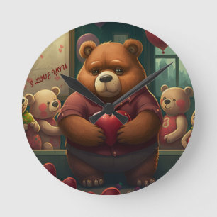 Relógio Redondo Urso de desenho animado personalizado do Dia dos N
