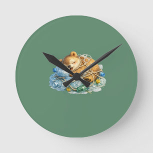Relógio Redondo Urso Descansando sobre Resíduos Plásticos Vida Sel