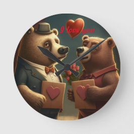 Relógio Redondo Urso do Dia dos Namorados desenho animado