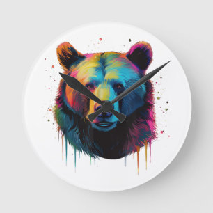 Relógio Redondo Urso Grizzly Aproxima Urso Cinza Grande Pop