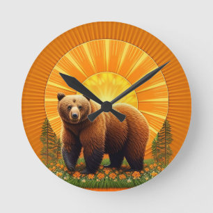 Relógio Redondo Urso Marrom Majestoso