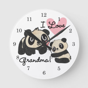 Relógio Redondo Ursos de panda eu amo a avó