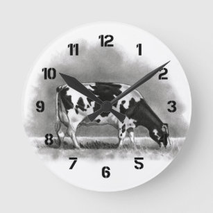 Relógio Redondo Vaca de Holstein que pasta: Desenho de lápis do