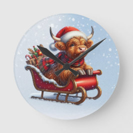 Relógio Redondo Vaca de Papai noel da Escócia em lata