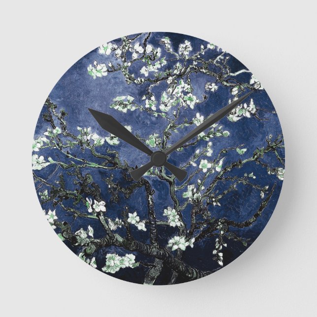 Relógio Redondo Van Gogh Almond Blossoms Midnight Blue (Frente)