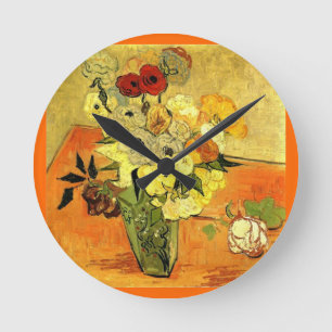 Relógio Redondo Van Gogh que pinta videiras lunáticas das flores