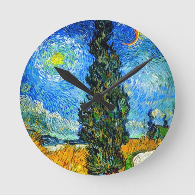Relógio Redondo Van Gogh Road with Cypress and Star (Frente)