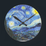 Relógio Redondo Van Gogh Starry Night<br><div class="desc">"van gogh",  vincante,  noite estrelada,  pintura,  famoso,  vintage,  estrelas,  céu,  arte,  azul</div>