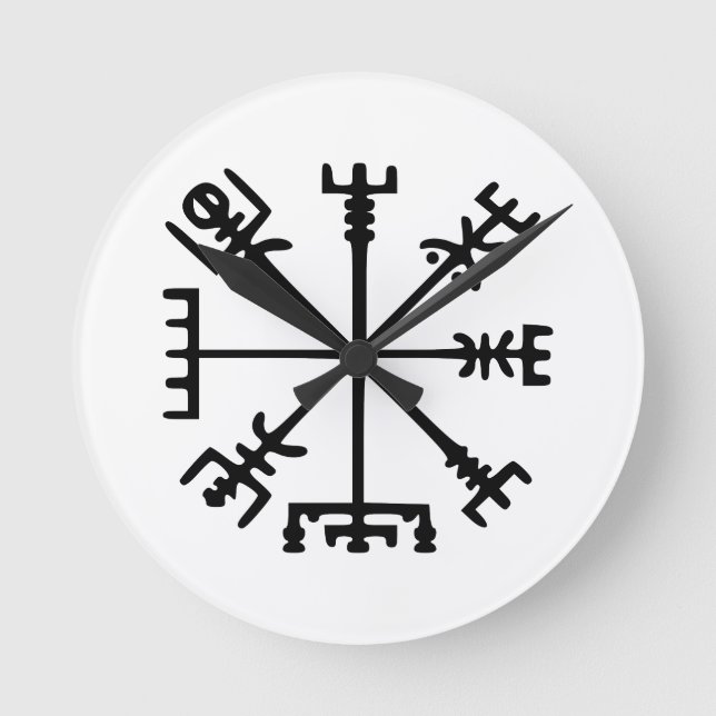 Relógio Redondo Vegvísir (compasso de Viking) (Frente)
