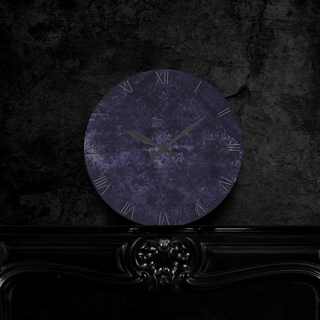 Relógio Redondo Velvety Midnight Damask | Indigo Purple Grunge (Criador carregado)