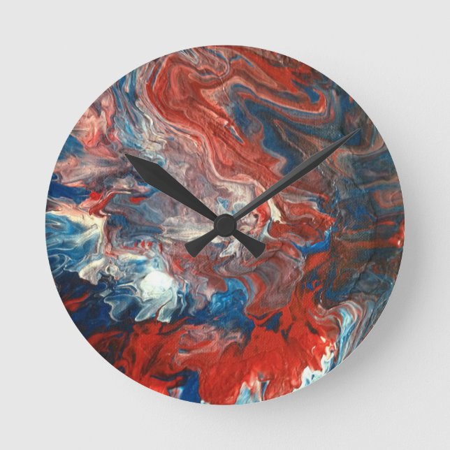 Relógio Redondo Vermelho, Branco e Azul (Frente)