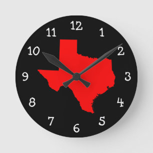 Relógio Redondo Vermelho Brilhante e Texas Negro