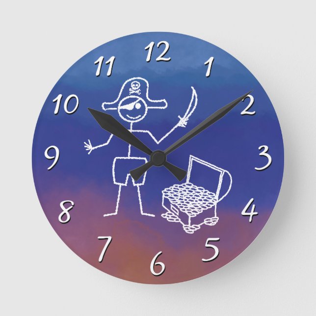 Relógio Redondo Vestido Pirata Com Aquarela De Treasure (Frente)