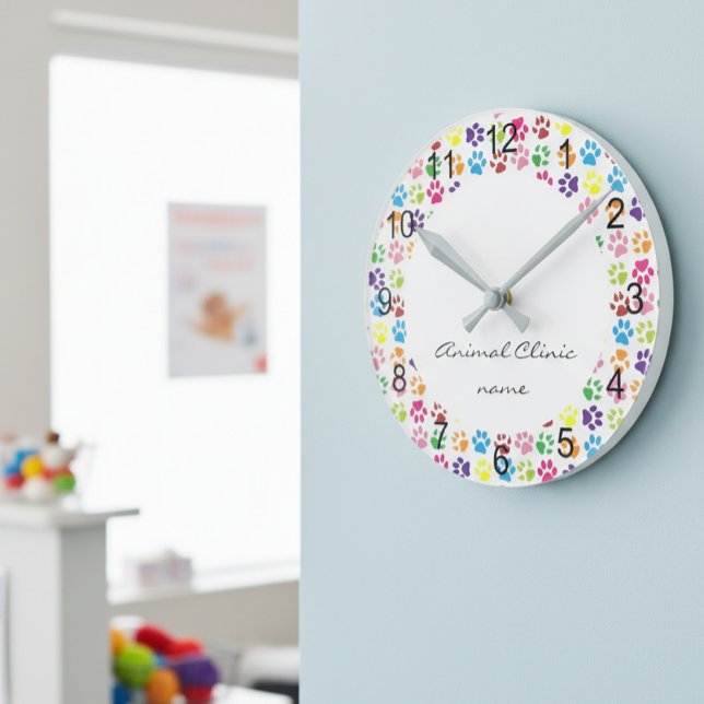 Relógio Redondo Veterinário Clínica Hospital Animal Pet pata (Criador carregado)