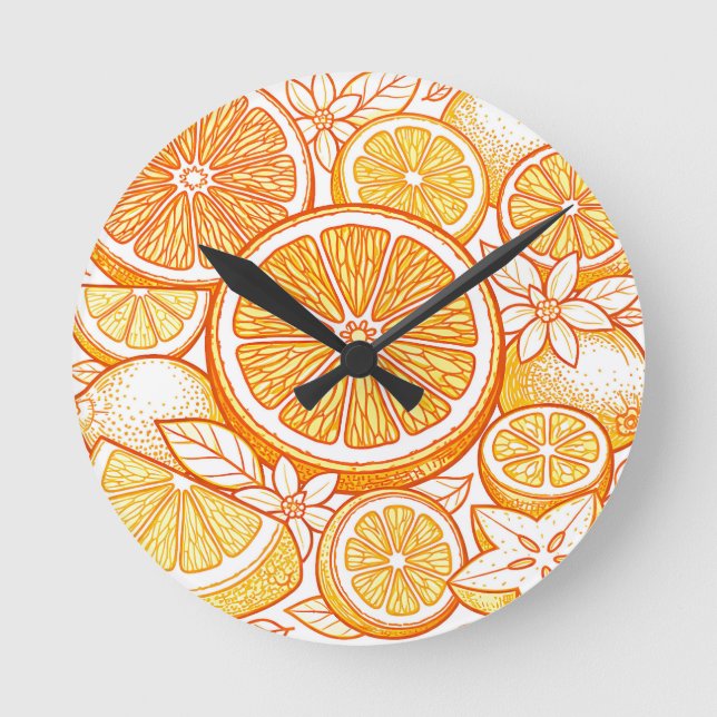 Relógio Redondo Vibrant Citrus Orange Slice Pattern (Frente)