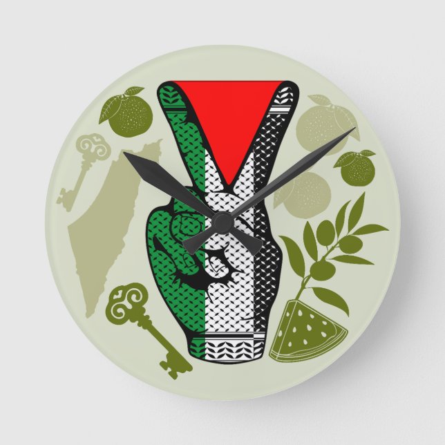 Relógio Redondo Victory Sign Hand Resistance Red Triangle Symbol (Frente)