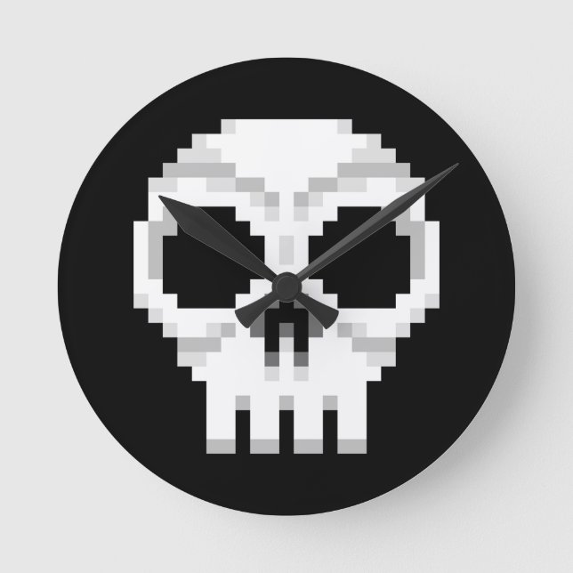 Relógio Redondo Videogame Death Skull - Pixel Art (Frente)