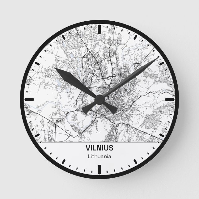 Relógio Redondo Vilnius Clock City Line Art (Frente)