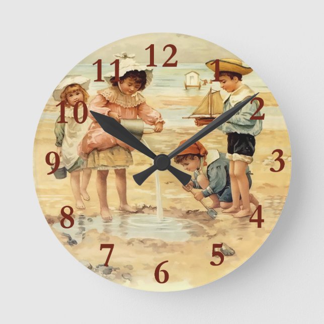 Relógio Redondo Vintage Beach Boy Children Fine Art (Frente)