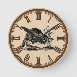 Relógio Redondo Vintage Beaver and fish roman number wall clock