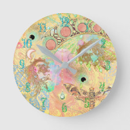 Relógio Redondo Vintage boêmia, arte hippie pastel única