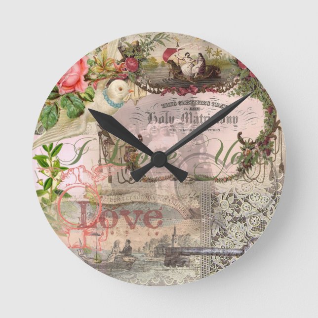 Relógio Redondo Vintage Casamento Antiquado de Casamento Elegante (Frente)