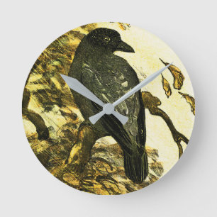 Relógio Redondo Vintage Crow Perch num galho Theo van Hoytema