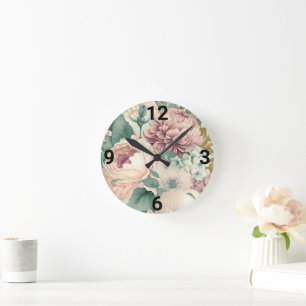 RELÓGIO REDONDO VINTAGE FLORAL WALL CLOCK