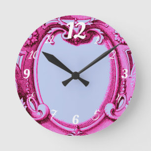 Relógio Redondo Vintage Frame Pink e Blue Wall Clock