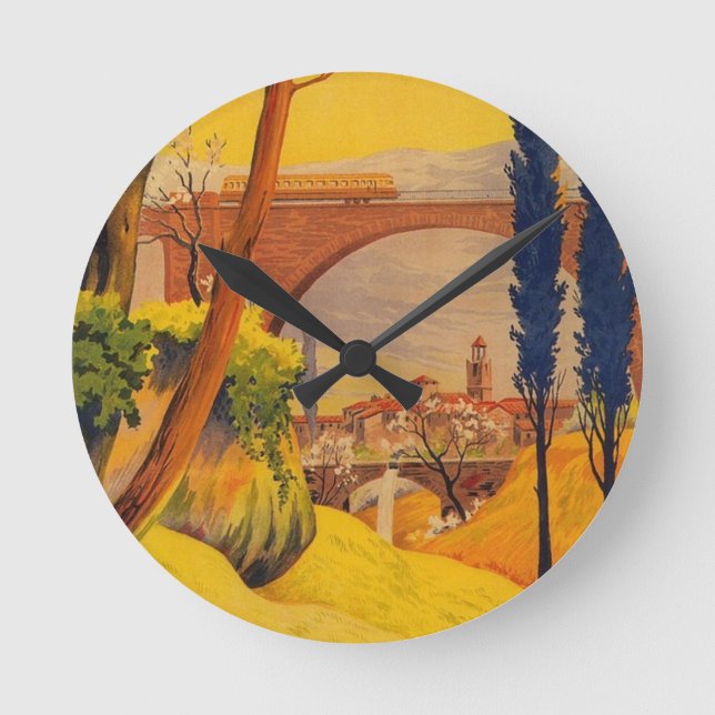 Relógio Redondo Vintage French Railroad Viagem (Frente)