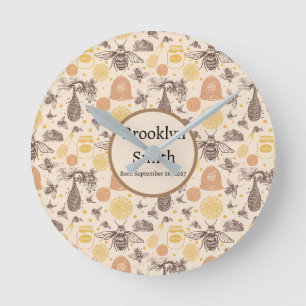 Relógio Redondo Vintage Honey Bumblebee Personalizado