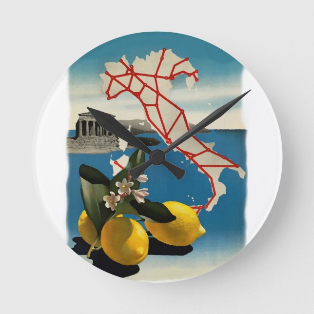 Relógio Redondo Vintage Itália Viagem (Frente)