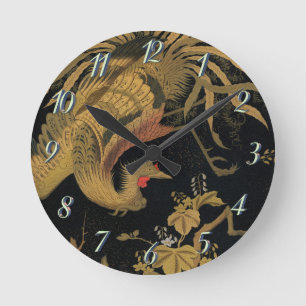 Relógio Redondo Vintage Japonês Phoenix Gold Black Bird