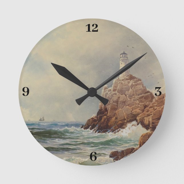Relógio Redondo Vintage Marine Lighthouse Alfred Thompson Bricher (Frente)