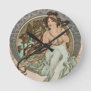 Relógio Redondo Vintage Music, de Les Arts, por Alphonse Mucha