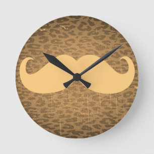 Relógio Redondo Vintage Mustache em Leopard