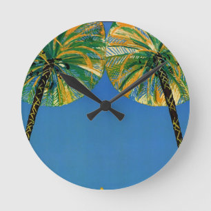 Relógio Redondo Vintage Palm Trees Cote D'Azur Clock
