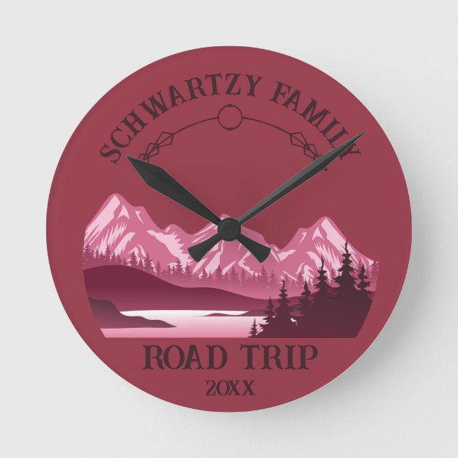 Relógio Redondo Vintage Red Mountain Lake Sunset (Frente)