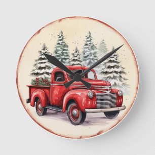 Relógio Redondo Vintage Red Truck Natal