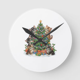 Relógio Redondo Vintage Retro Anos 90 Gato Árvore de Natal Amante