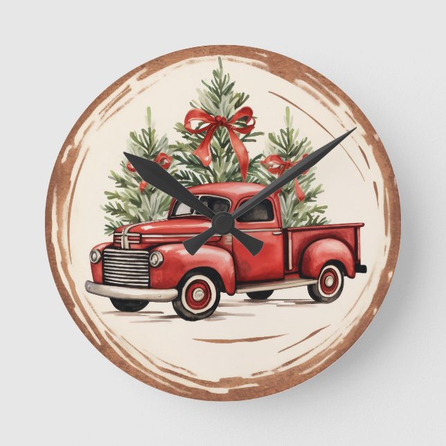 Relógio Redondo Vintage Truck Christmas (Frente)