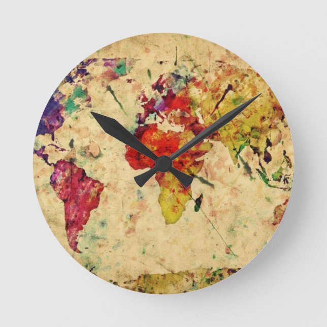 Relógio Redondo Vintage world map (Frente)