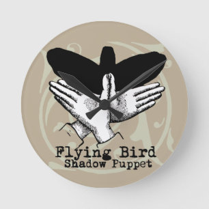 Relógio Redondo Vintagem da Mão do Pássaro Shadow Puppet