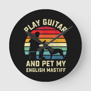Relógio Redondo Violão Proprietário do Cão-de-Pet Guitarista d