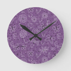 Relógio Redondo Violet Mauve Butterfly AMVE - padrão perfeito.