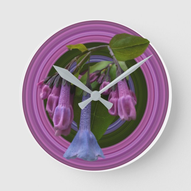 Relógio Redondo Virginia Bluebells Wildflower Round Clock (Frente)