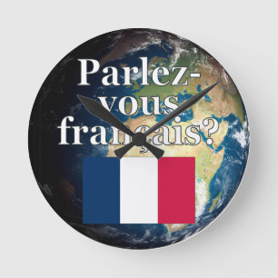 Relógio Redondo Você fala o francês? em francês. Bandeira & ter
