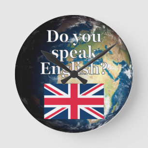 Relógio Redondo "Você fala o inglês? "em inglês. Bandeira & ter